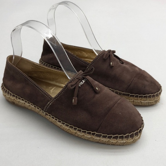 Prada Brown Napa Suede Leather Espadrille Flats Loafers Women’s Euro Size 38 - Picture 1 of 12